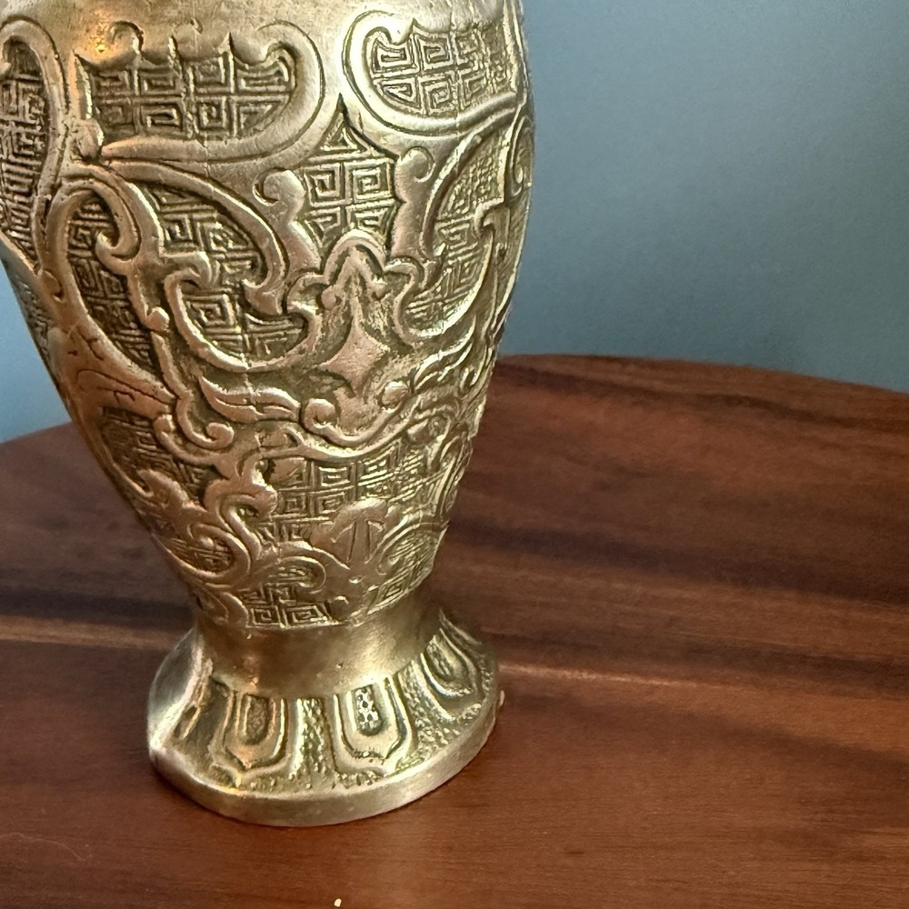 Heavy Cast Brass Asian Inspired Sculptural Vase Form Open Bottom 9" - Picture 2 of 13